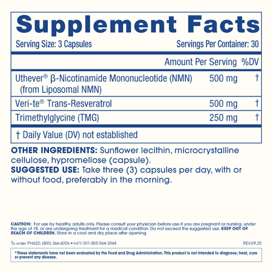 ProHealth Liposomal NMN Pro Complete Capsules supplement facts and ingredients