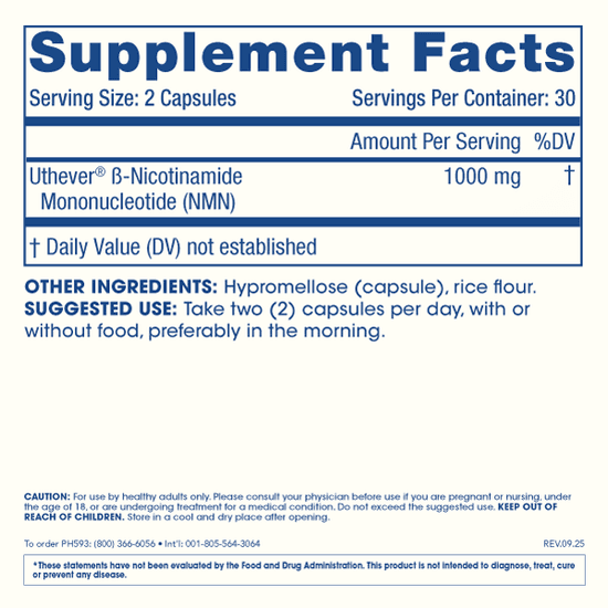 ProHealth NMN Pro 1000 Capsules supplement facts and ingredients