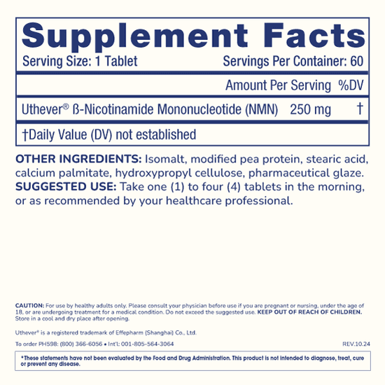 ProHealth NMN Pro 250 Sustained Release supplement facts and ingredients